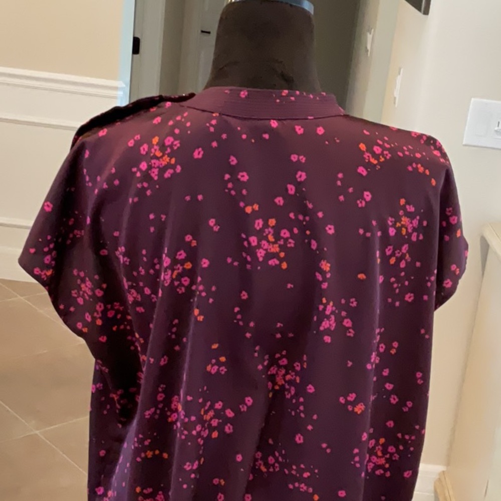 Ann Taylor blouse, wine with pink/orange/black floral design, size XL - Picture 7 of 8